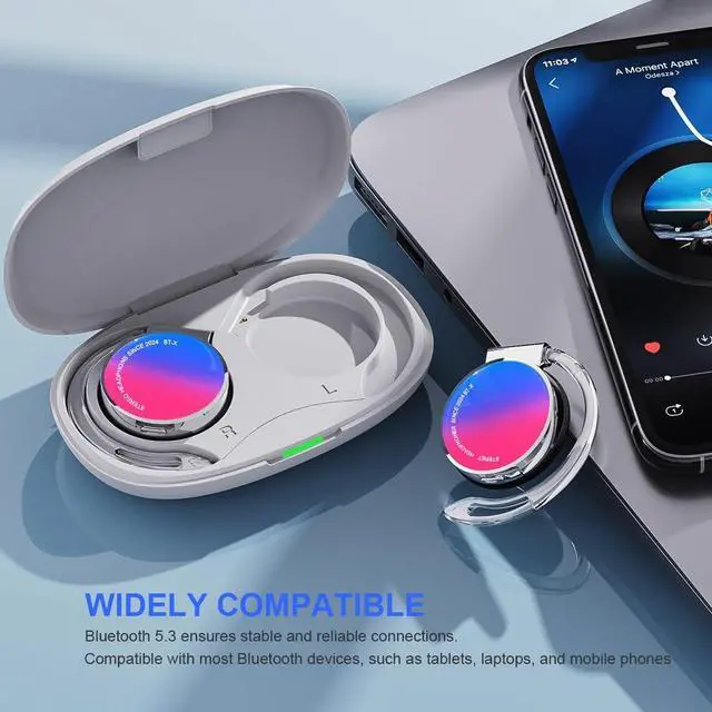 Alt view image 3 of 7 - Clip on Headphones Bluetooth V5.3, Open Ear Earphones Wireless with Earhooks, Ear Clip On-Ear Headphones, Sports Headset Bluetooth with 4 Microphones, Noise Cancelling/Long Battery Life