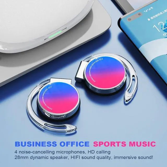 Alt view image 4 of 7 - Clip on Headphones Bluetooth V5.3, Open Ear Earphones Wireless with Earhooks, Ear Clip On-Ear Headphones, Sports Headset Bluetooth with 4 Microphones, Noise Cancelling/Long Battery Life