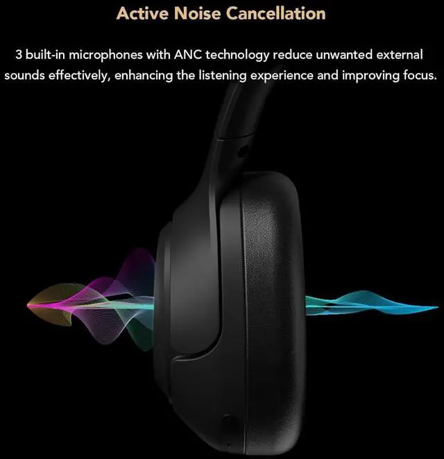 Alt view image 2 of 7 - Nuroum HP40 Active Noise Cancelling Headphones Bluetooth, Hi-Fi Sound, Deep Bass, Over Ear & Foldable Design, ANC Wireless Headset Transparency Mode, Comfortable & Long Playtime for Gaming/Music/Calls