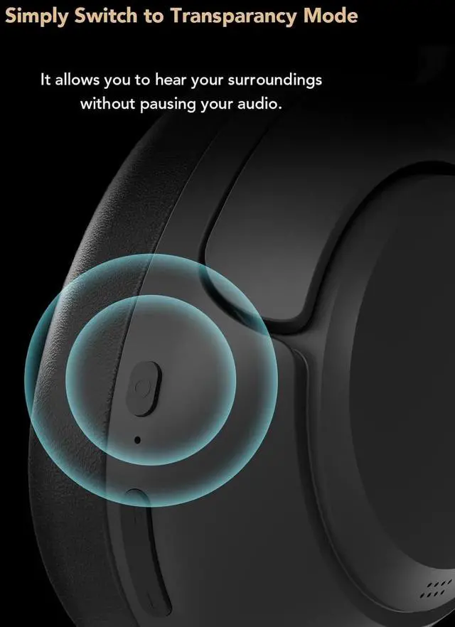 Alt view image 4 of 7 - Nuroum HP40 Active Noise Cancelling Headphones Bluetooth, Hi-Fi Sound, Deep Bass, Over Ear & Foldable Design, ANC Wireless Headset Transparency Mode, Comfortable & Long Playtime for Gaming/Music/Calls