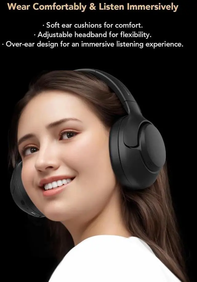 Alt view image 6 of 7 - Nuroum HP40 Active Noise Cancelling Headphones Bluetooth, Hi-Fi Sound, Deep Bass, Over Ear & Foldable Design, ANC Wireless Headset Transparency Mode, Comfortable & Long Playtime for Gaming/Music/Calls