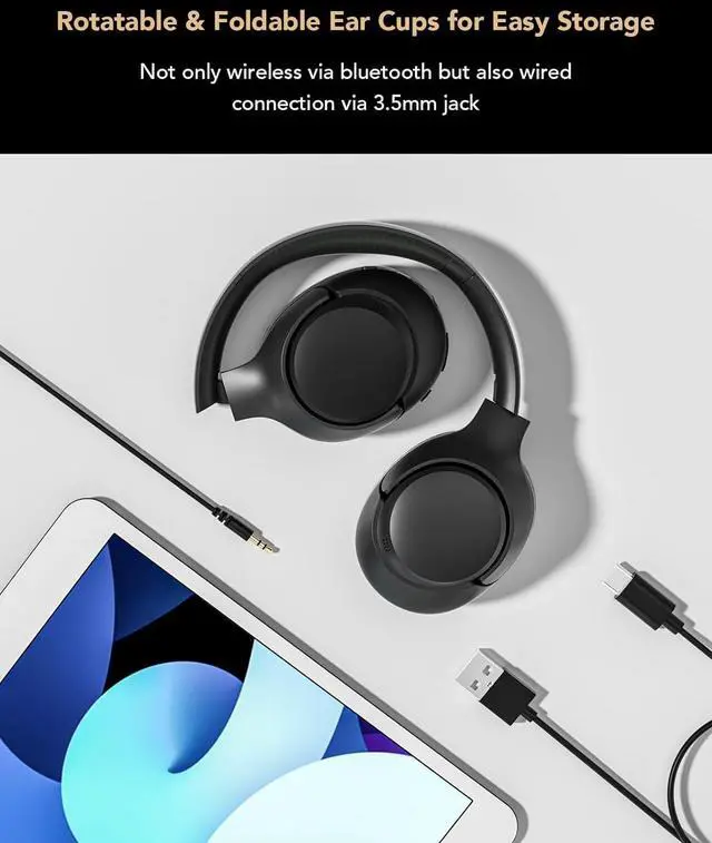 Alt view image 7 of 7 - Nuroum HP40 Active Noise Cancelling Headphones Bluetooth, Hi-Fi Sound, Deep Bass, Over Ear & Foldable Design, ANC Wireless Headset Transparency Mode, Comfortable & Long Playtime for Gaming/Music/Calls