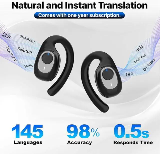 Alt view image 2 of 6 - AI Language Translation Earbuds, OWS Real-Time Translator Earphone Includes Supports 144 Languages & Accents Translation Device for Travel Business Learning(Black)
