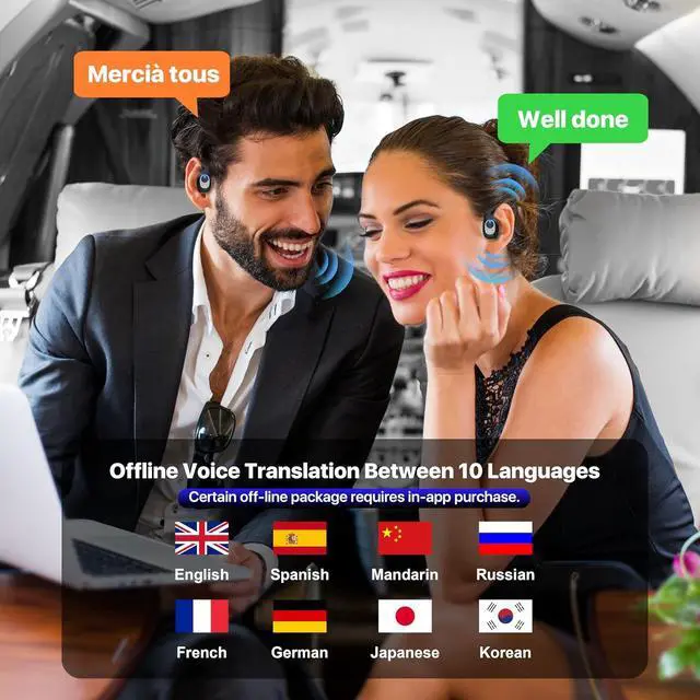 Alt view image 3 of 6 - AI Language Translation Earbuds, OWS Real-Time Translator Earphone Includes Supports 144 Languages & Accents Translation Device for Travel Business Learning(Black)