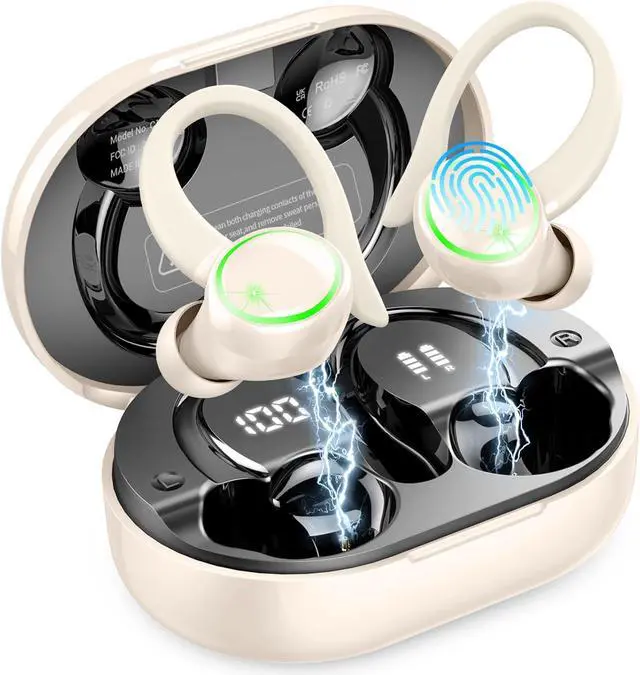 Main image of Wireless Earbuds, Bluetooth 5.4 Headphones Sports, 50H Playback Over-Ear buds with ENC Noise Cancelling Mic, Hifi Stereo Fitness Earphones with Earhooks, IP7 Waterproof Headset for Workout Gym Running