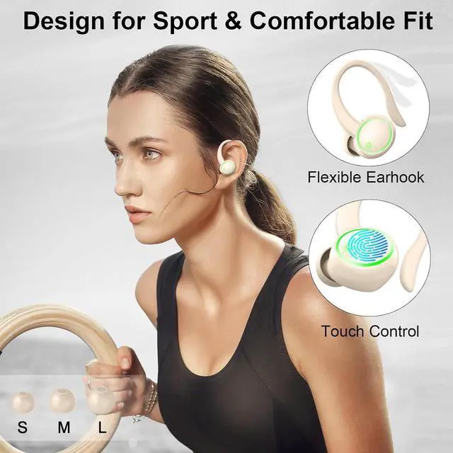 Alt view image 5 of 7 - Wireless Earbuds, Bluetooth 5.4 Headphones Sports, 50H Playback Over-Ear Buds with 4 ENC Noise Cancelling Mic, HiFi Stereo Fitness Earphones Earhooks, IP7 Waterproof Headset for Runing