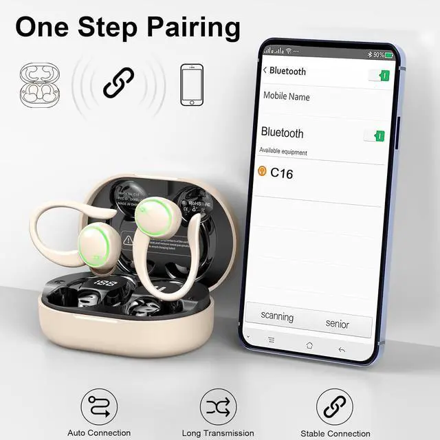 Alt view image 4 of 7 - Wireless Earbuds, Bluetooth 5.4 Headphones Sports, 50H Playback Over-Ear Buds with 4 ENC Noise Cancelling Mic, HiFi Stereo Fitness Earphones Earhooks, IP7 Waterproof Headset for Runing