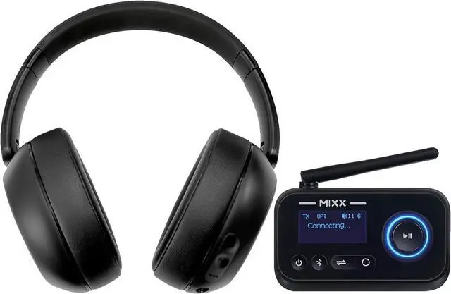 Main image of MIXX StreamQ TV Headphones and Transmitter Bundle  Wireless Bluetooth Over-Ear Headphones with 3D Surround Sound, Voice Mode for Clear Dialogue, 40-Hour Battery Life, Multi-Listener Audio