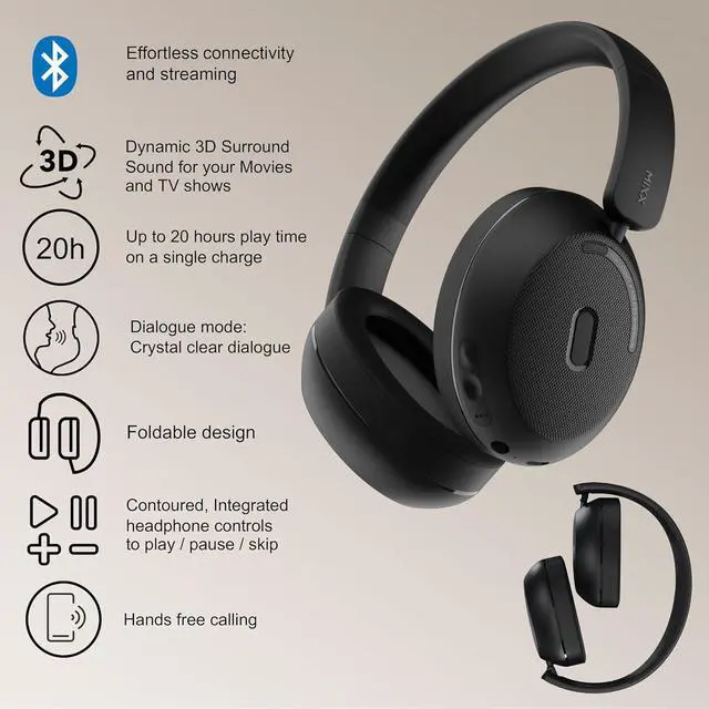 Alt view image 5 of 7 - MIXX StreamQ TV Headphones and Transmitter Bundle  Wireless Bluetooth Over-Ear Headphones with 3D Surround Sound, Voice Mode for Clear Dialogue, 40-Hour Battery Life, Multi-Listener Audio