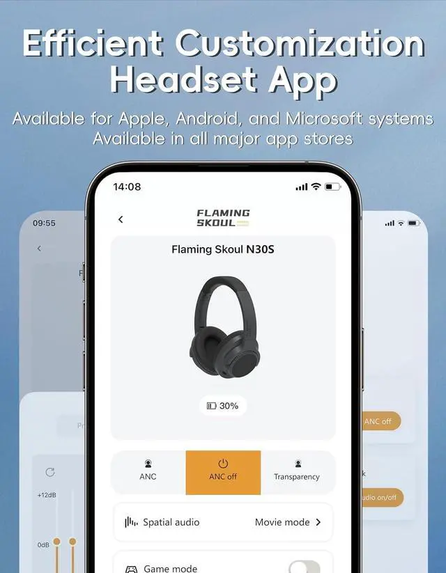 Alt view image 7 of 7 - N30S - Adaptive Noise Cancelling with Smart Ambient Wireless Over Ear Headphones, Bluetooth, Up to 70H Battery Life with Speed Charge, Foldable Design, Support App (Pink - Skull)