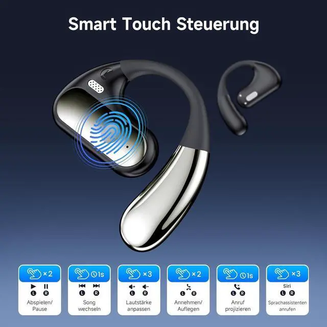 Alt view image 7 of 7 - Open Ear Headphones Wireless Bluetooth 5.3 Earphones for Snug Fit, Ergonomic Ear Hook, Clear Calls, Wireless Earbuds, Digital Display Charging Case 40H Playtime Black