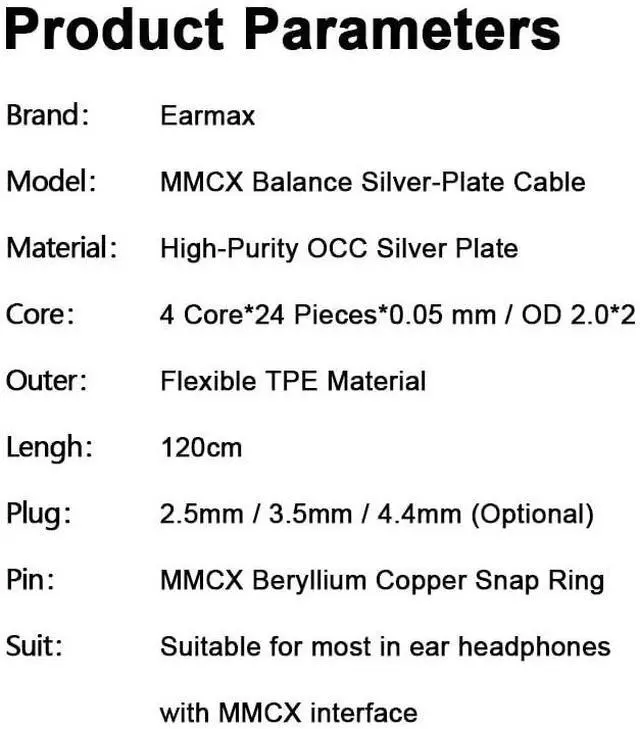 Alt view image 7 of 7 - MMCX to 2.5mm 3.5mm 4.4mm 6N OCC Balanced Cable 3.9ft Compatible with AKG N5005, S0NY N1AP, N3AP, SE215, N40, F5 Earphones