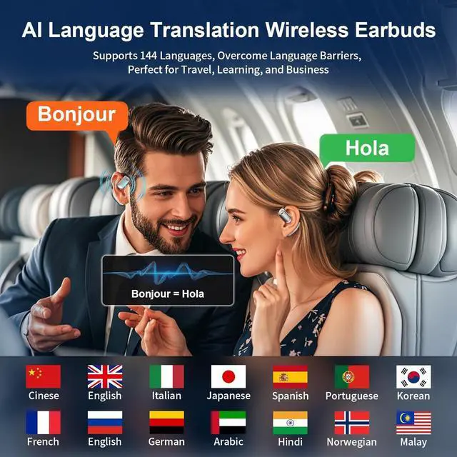 Alt view image 4 of 7 - AI Language Translation Earbuds & LCD Touch Screen OWS Real-Time Translator for 144 Languages & Accents Headphones Translator Ideal for Travel, Business, Learning Translation Earphones, iOS/Android