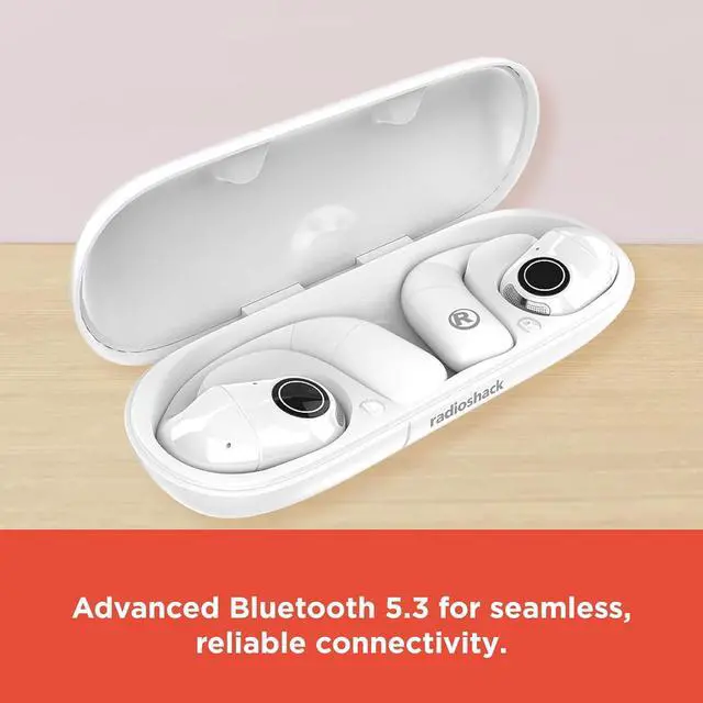 Main image of RadioShack Live Sound Wireless Earbuds, Bluetooth 5.3, Enhanced Bass, 8H Playtime, White
