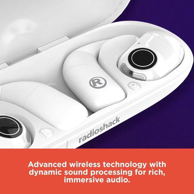 Alt view image 4 of 5 - RadioShack Live Sound Wireless Earbuds, Bluetooth 5.3, Enhanced Bass, 8H Playtime, White