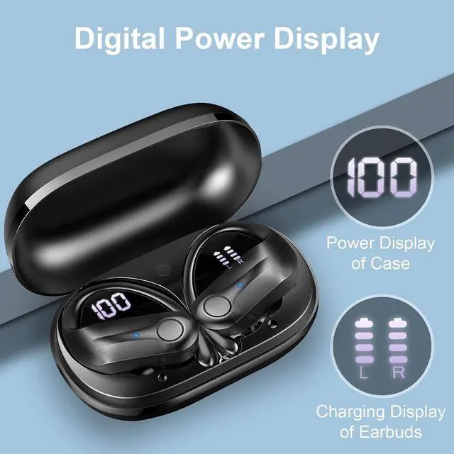 Alt view image 3 of 7 - Wireless Earbuds, Bluetooth 5.4 headphones Sport with ENC Noise Cancelling Mic, 50 Playback Over-Ear Buds Deep Bass, Earphones with Earhooks, IP7 Waterproof Fitness Headset for Running Gym Workout