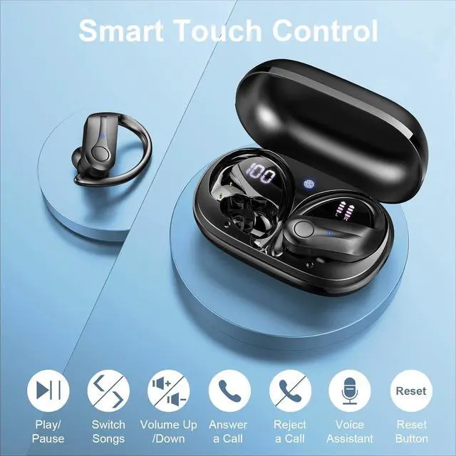 Alt view image 4 of 7 - Wireless Earbuds, Bluetooth 5.4 headphones Sport with ENC Noise Cancelling Mic, 50 Playback Over-Ear Buds Deep Bass, Earphones with Earhooks, IP7 Waterproof Fitness Headset for Running Gym Workout