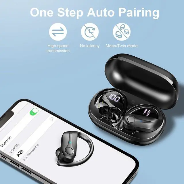 Alt view image 5 of 7 - Wireless Earbuds, Bluetooth 5.4 headphones Sport with ENC Noise Cancelling Mic, 50 Playback Over-Ear Buds Deep Bass, Earphones with Earhooks, IP7 Waterproof Fitness Headset for Running Gym Workout
