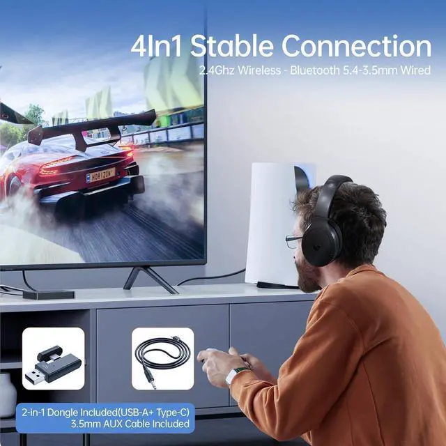Alt view image 6 of 7 - Live Hybrid Active Noise Cancelling Headphones with Dongle, Wireless Over Ear Bluetooth Headphones, Bluetooth 5.4 Wired Headset with Mic, 80H Playtime Storeage Bag for Smartphone PC (Black)