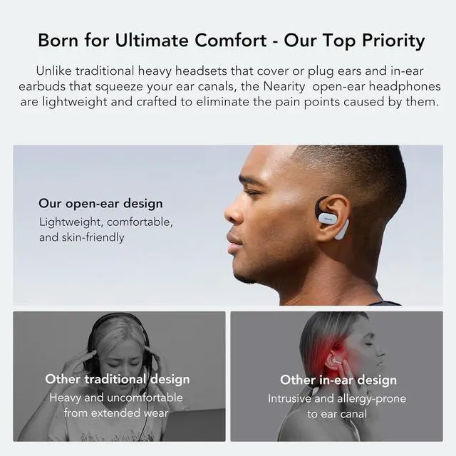 Alt view image 3 of 7 - Open Ear Bluetooth Headphones,Wireless Earbuds with Deep Bass, Up to 45H Playtime with Charging Case, Ultra Comfort, Dual Connection, Air Conduction, for Phone/Mac, White