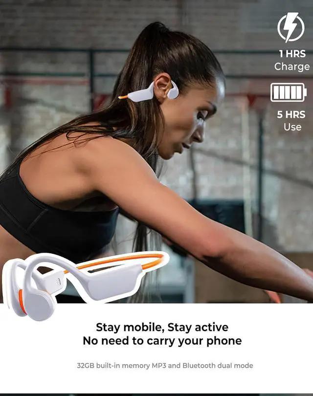 Alt view image 3 of 7 - Swimming Headphones IPX8 Waterproof Underwater Bone Conduction Headphones for Swimming Bluetooth 5.3 Open Ear Bone Conducting with 32GB MP3 for Sport Running (Orange)