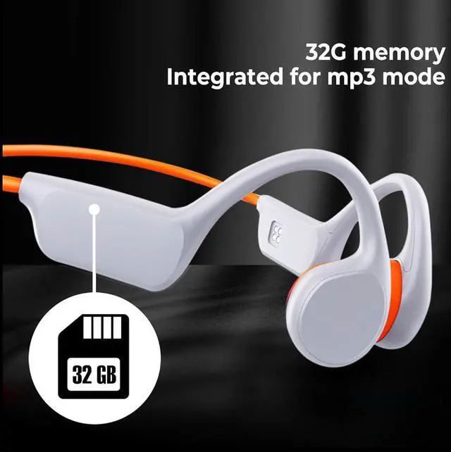 Alt view image 6 of 7 - Swimming Headphones IPX8 Waterproof Underwater Bone Conduction Headphones for Swimming Bluetooth 5.3 Open Ear Bone Conducting with 32GB MP3 for Sport Running (Orange)