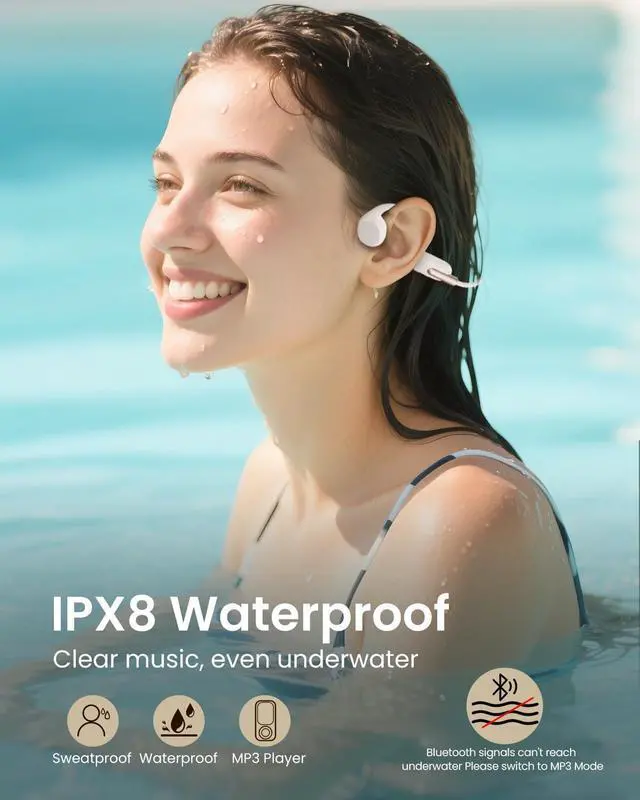 Alt view image 2 of 7 - Bone Conduction Headphones Waterproof Swimming Headset, Wireless Bluetooth 5.3, IPX8 with Built-in 32GB MP3 Player, Sport Headphones for Running Cycling Workouts Driving