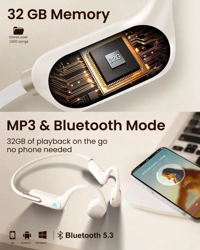 Alt view image 6 of 7 - Bone Conduction Headphones Waterproof Swimming Headset, Wireless Bluetooth 5.3, IPX8 with Built-in 32GB MP3 Player, Sport Headphones for Running Cycling Workouts Driving