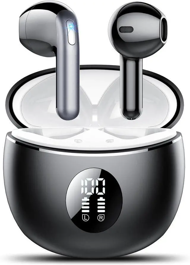 Main image of Wireless Earbuds, Bluetooth Headphones 5.4, 50H Playtime LED Display Deep Bass Ear Buds with 4 ENC Noise Cancelling Mic, IP7 Waterproof in-Ear Earphones for Phone Tablet Laptop Sports, Black White