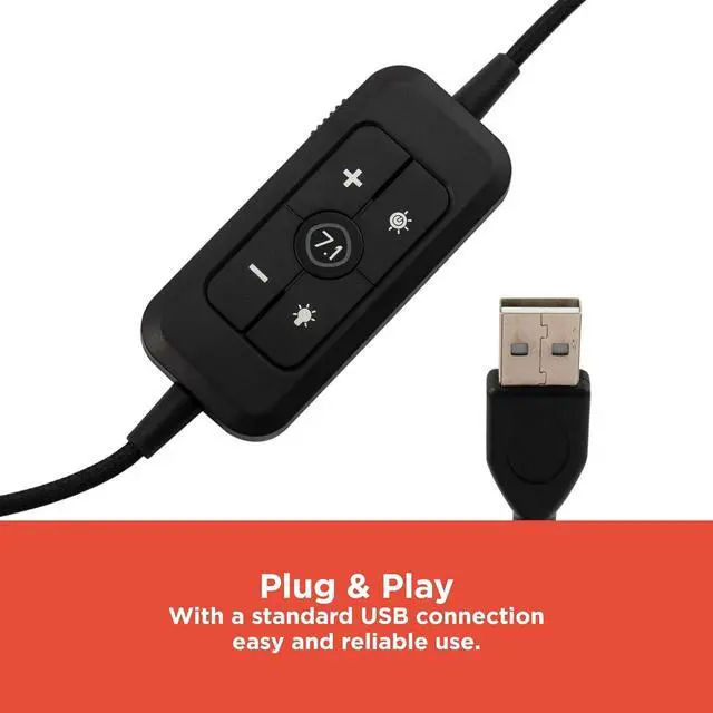 Alt view image 6 of 7 - RadioShack Gaming 7.1 USB Headphones  Immersive Surround Sound, 50mm Drivers, 20Hz-20kHz Frequency Range, 32 Impedance, Black & Red Design for Gamers