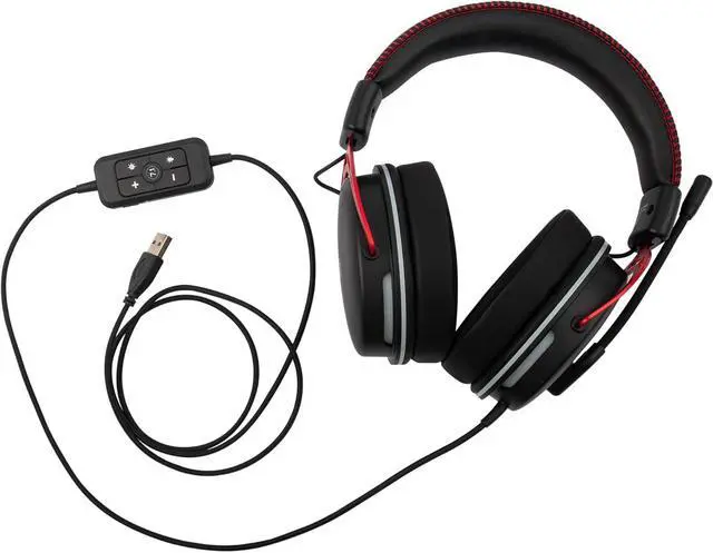 Alt view image 2 of 7 - RadioShack Gaming 7.1 USB Headphones  Immersive Surround Sound, 50mm Drivers, 20Hz-20kHz Frequency Range, 32 Impedance, Black & Red Design for Gamers