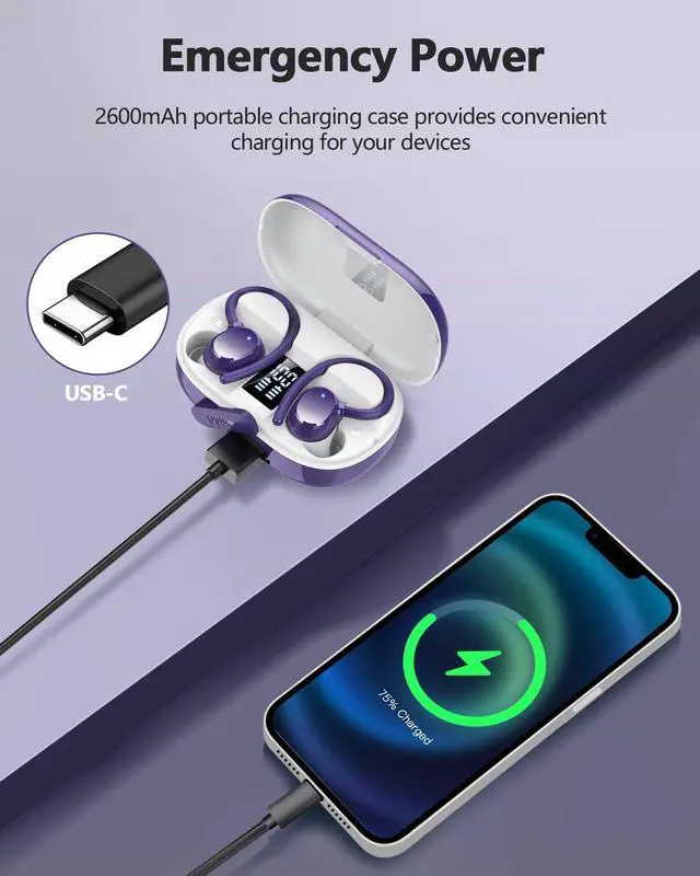 Alt view image 5 of 7 - Wireless Earbuds, 128Hrs Bluetooth 5.3 Headphones Sport, Bluetooth Earbuds with ENC Noise Canceling Mic, Bass Stereo Wireless Earphones, IP7 Waterproof Over Ear Buds with Earhooks for Gym/Running