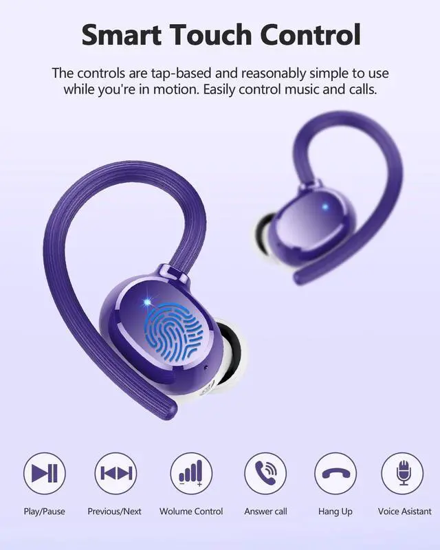 Alt view image 7 of 7 - Wireless Earbuds, 128Hrs Bluetooth 5.3 Headphones Sport, Bluetooth Earbuds with ENC Noise Canceling Mic, Bass Stereo Wireless Earphones, IP7 Waterproof Over Ear Buds with Earhooks for Gym/Running