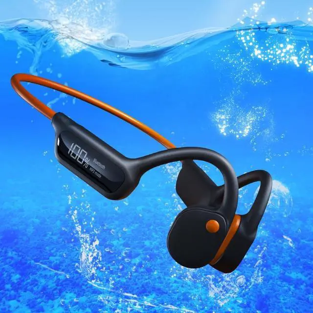 Main image of Swimming Headphones Bone Conduction Open Ear Headset MP3 Player Built-in 32G Memory IP68 Underwater Waterproof Stereo Bluetooth Earphone LED Screen for Driving Bicycling Running Skiing-X10 Black