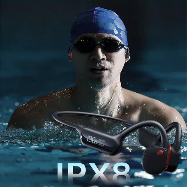 Alt view image 2 of 7 - Swimming Headphones Bone Conduction Open Ear Headset MP3 Player Built-in 32G Memory IP68 Underwater Waterproof Stereo Bluetooth Earphone LED Screen for Driving Bicycling Running Skiing-X10 Black