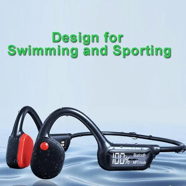 Alt view image 4 of 7 - Swimming Headphones Bone Conduction Open Ear Headset MP3 Player Built-in 32G Memory IP68 Underwater Waterproof Stereo Bluetooth Earphone LED Screen for Driving Bicycling Running Skiing-X10 Black