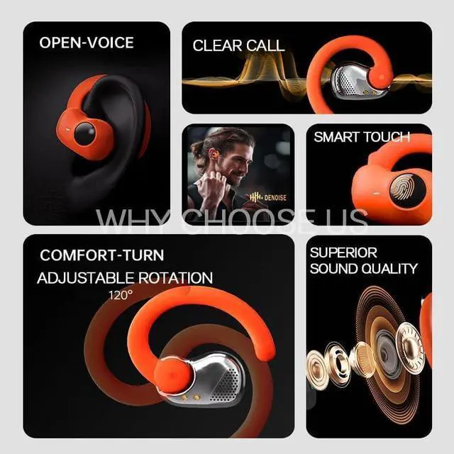 Alt view image 7 of 7 - Earless Out of Ear Headphones Bluetooth Outer Open Ear Wireless Headphones Outside The Ear Open Ear Buds Earbuds Wireless Ear Hanging Bluetooth Headset Bone Air Conduction Earbuds Black
