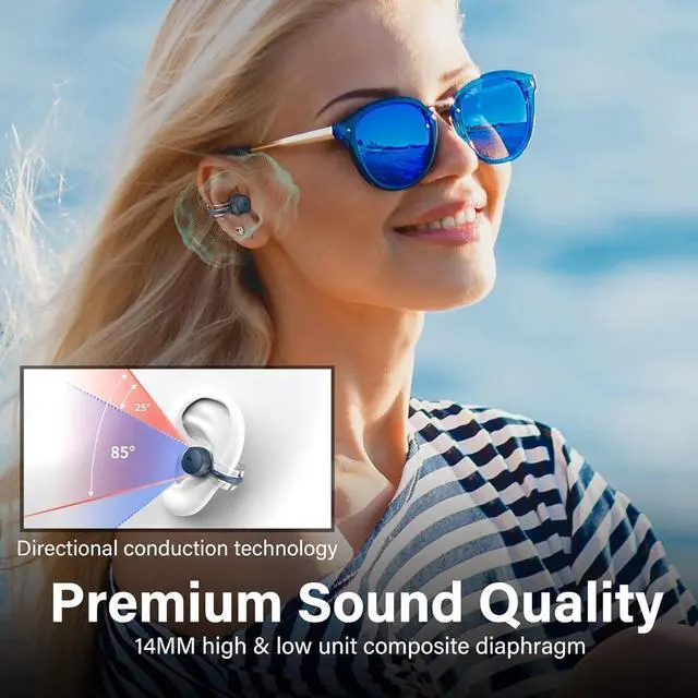 Alt view image 3 of 7 - Open Ear Headphones Wireless Bluetooth Clip on Earbuds with Microphone IPX5 Waterproof Workout Earbuds 56-Hrs Playtime & 14MM Premium Sound Wireless Earphones for Small Ears (Snow White)