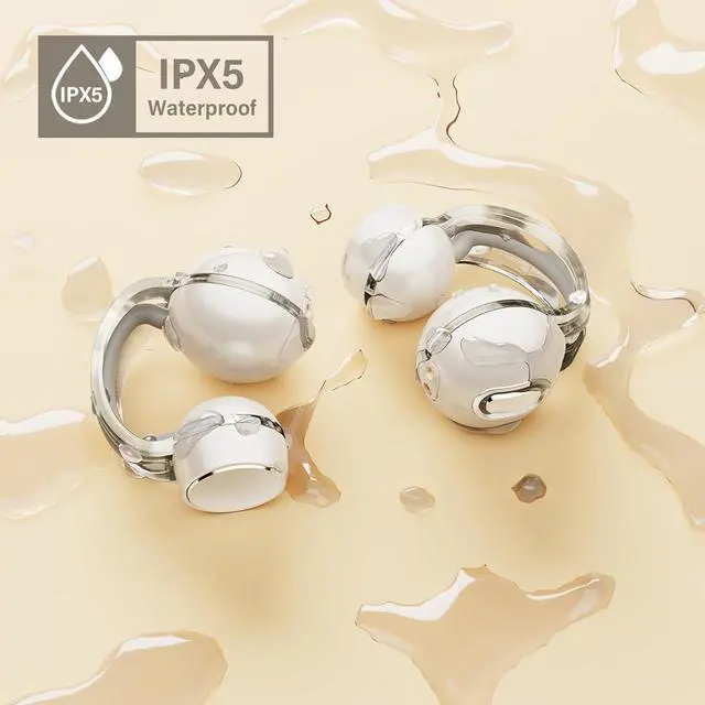 Alt view image 6 of 7 - Open Ear Headphones Wireless Bluetooth Clip on Earbuds with Microphone IPX5 Waterproof Workout Earbuds 56-Hrs Playtime & 14MM Premium Sound Wireless Earphones for Small Ears (Snow White)