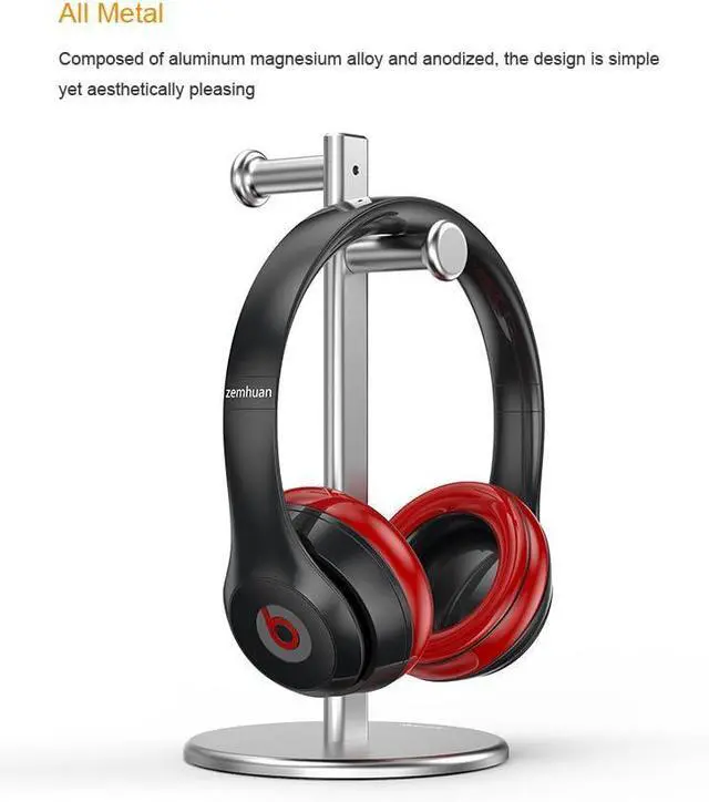 Alt view image 6 of 7 - Aluminum Alloy Headphone Bracket Dual Hanger Headphone Brace Universal Headset Support Game Earphone Stand Rack Headphone Accessories (Black)