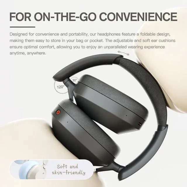 Alt view image 7 of 7 - Solo Active Noise Cancelling Bluetooth Headphones, ANC, 130H Playback, HiFi Sound, Transparency Mode, Wireless & Wired, Low Latency Gaming, Foldable, USB Audio, External Mic for Clear Calls