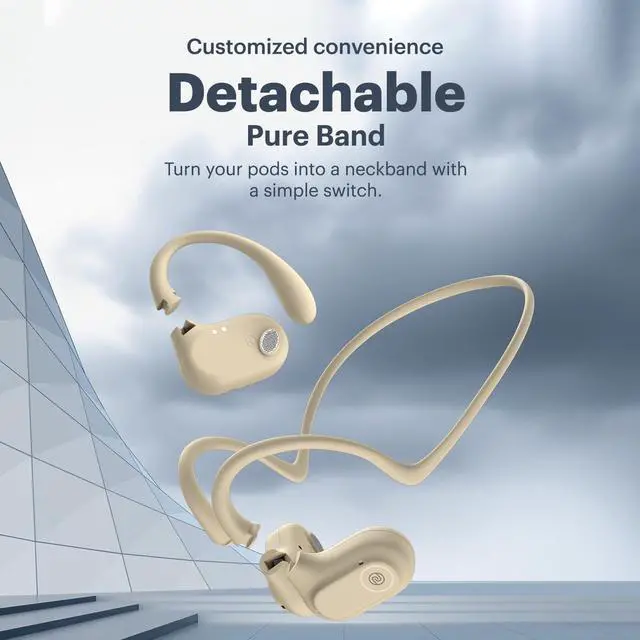 Alt view image 7 of 7 - Pure Pods  Wireless Open-Ear (OWS) Earbuds with AirWave Tech, 80H Playtime, Detachable Neckband, Sweat-Resistant, Running, Gym & Hiking, Ultimate Comfort, No Ear Fatigue (Zen Beige)