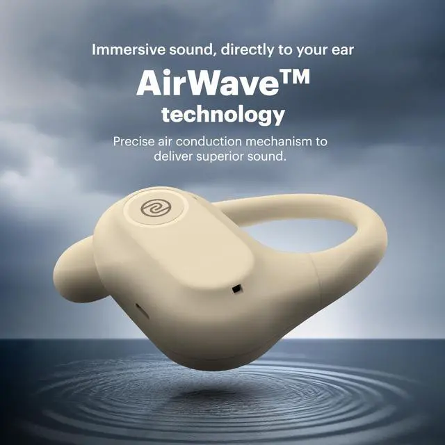 Alt view image 3 of 7 - Pure Pods  Wireless Open-Ear (OWS) Earbuds with AirWave Tech, 80H Playtime, Detachable Neckband, Sweat-Resistant, Running, Gym & Hiking, Ultimate Comfort, No Ear Fatigue (Zen Beige)