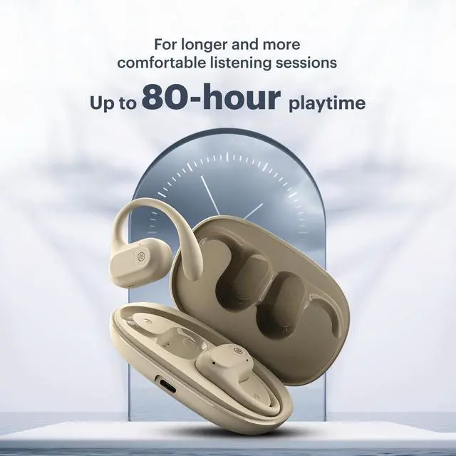 Alt view image 5 of 7 - Pure Pods  Wireless Open-Ear (OWS) Earbuds with AirWave Tech, 80H Playtime, Detachable Neckband, Sweat-Resistant, Running, Gym & Hiking, Ultimate Comfort, No Ear Fatigue (Zen Beige)