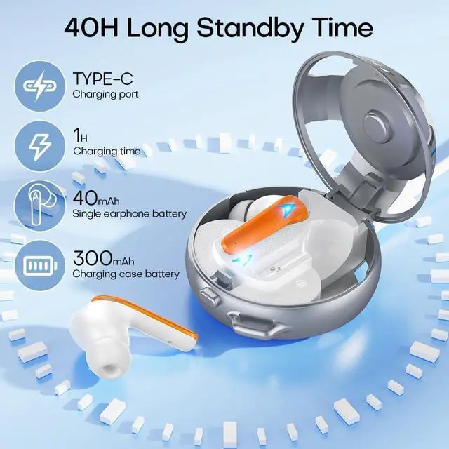 Alt view image 3 of 7 - Wireless Bluetooth 5.3 Earbuds Active Noise Canceling Glow Headphones 2.4G Metal Outdoor Wireless Earbuds, 13mm Drivers for Deep Bass, 1H Fast Charging, 5H Play, Fit for Daily, Travel & Sports(Orange)