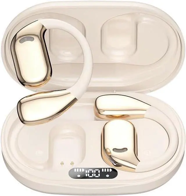 Main image of Earhook Headphones Wireless Bluetooth 5.4 Open Ear Earbuds with 60H Endurance + Noise Cancellation + Smart Translator Earphones, 360° Stereo Sound Earbuds with Earhooks for Workout Walking, Gold