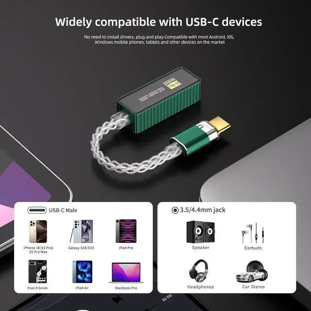 Alt view image 6 of 7 - Headphone Amplifier,USB C to 3.5mm Amp Headphone Adapter Portable Amplifier, Male to Female 3.5mm Audio Cable for Pixel iPhone 15 Samsung Galaxy iPad Pro MacBook Switch