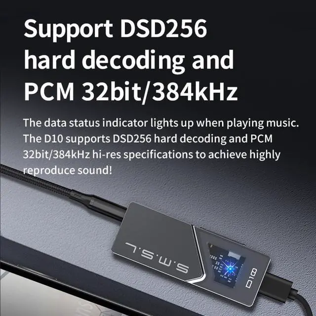 Alt view image 5 of 7 - SMSL D10 Portable USB C DAC | Dual CS43131 Mini Audio Headphone Amplifier Adapter | DSD256 32Bit/768kHz with 4.4mm 3.5mm Dual Headphones Outputs for Phone/PC/Tablet, Gray