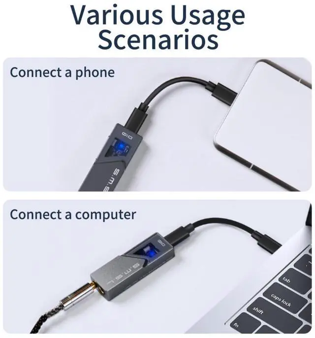 Alt view image 6 of 7 - SMSL D10 Portable USB C DAC | Dual CS43131 Mini Audio Headphone Amplifier Adapter | DSD256 32Bit/768kHz with 4.4mm 3.5mm Dual Headphones Outputs for Phone/PC/Tablet, Gray