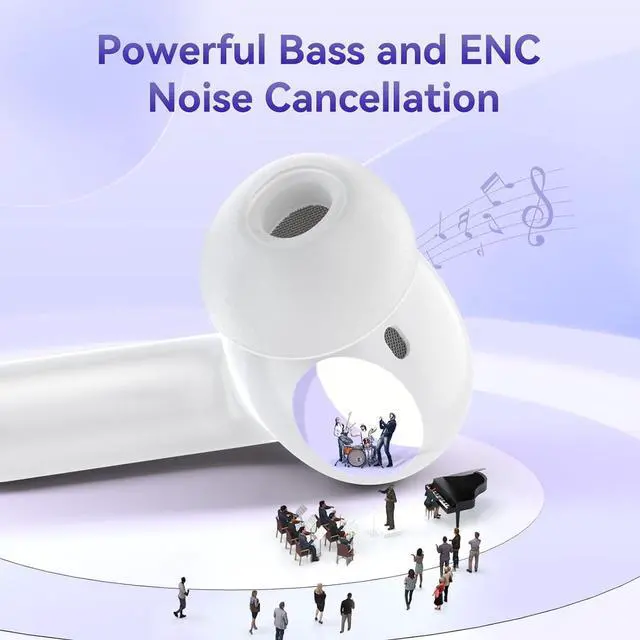 Alt view image 6 of 7 - Bluetooth Headphones, 50 Hours Playtime Wireless With Built-in Noise-Canceling Microphone and Charging Case, In-Ear Stereo Sound for iOS and Android